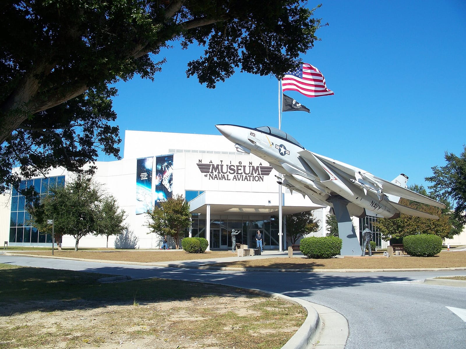 Entrance of the National Naval Aviation Museum with an F-14 Tomcat on display