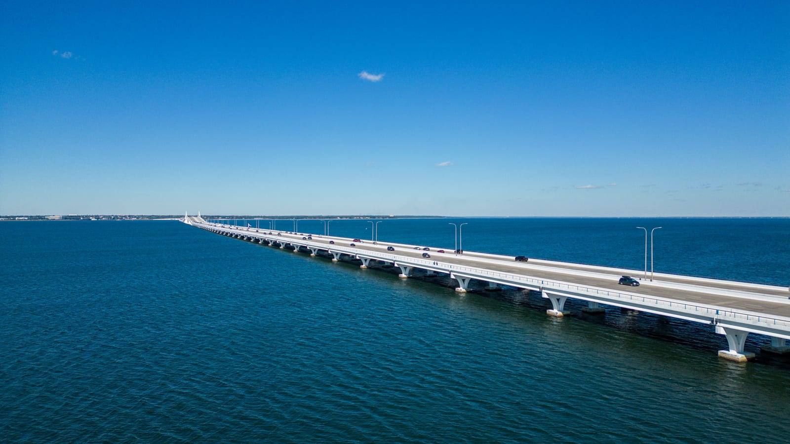 The Pensacola Bay Bridge stretching across the water toward Gulf Breeze