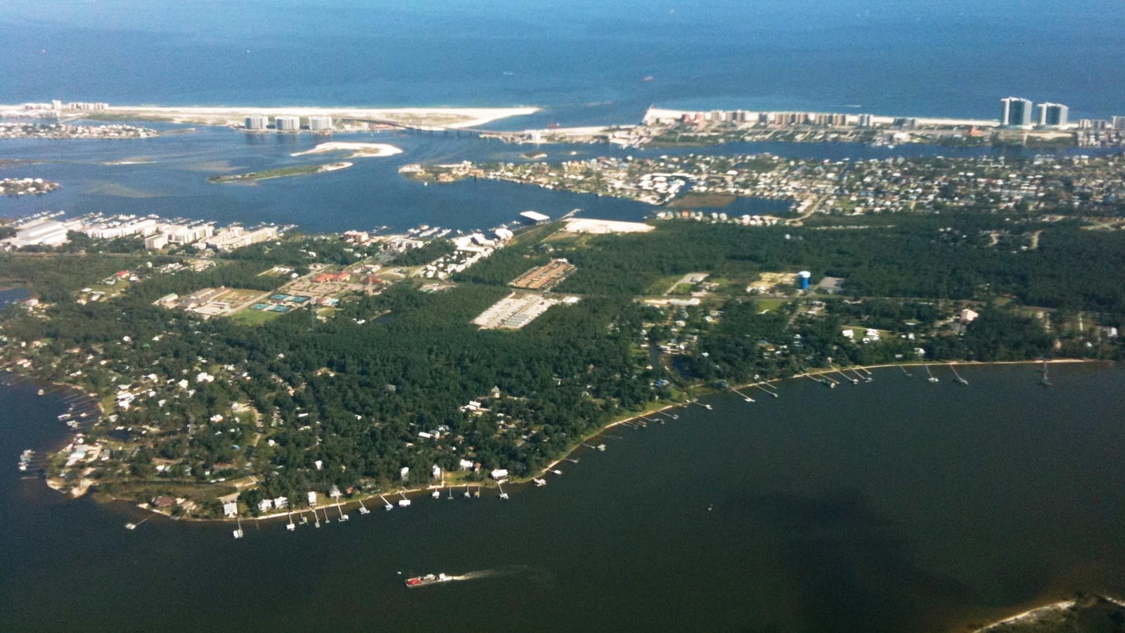 Aerial view of Perdido Key barrier island and the Gulf of Mexico